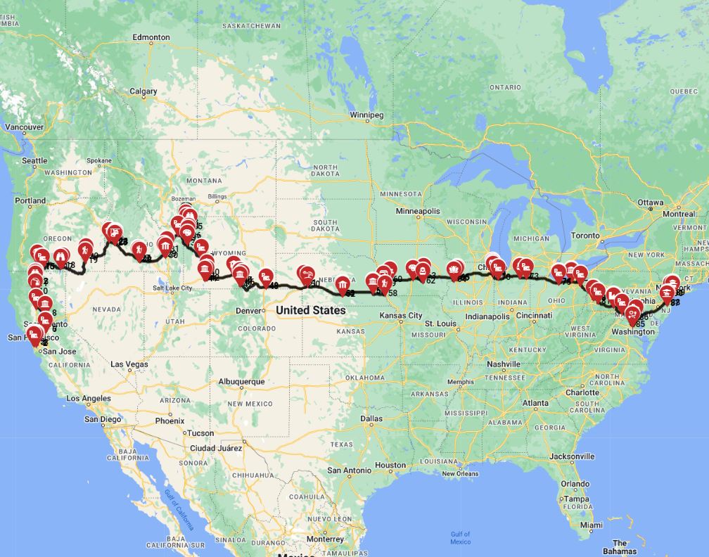 USA RV trip planner San Francisco to New York motorhome route plan
